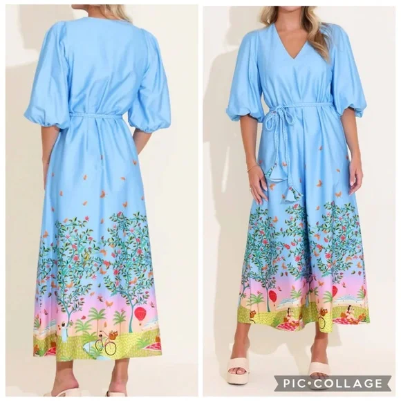 Alden Aldair Lizzie Sky Blue Maxi Dress Size Small NWT - Picture 2 of 14